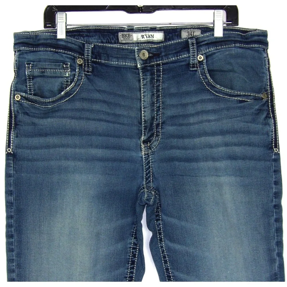 Buckle BKE Distressed Medium Wash RYAN Straight Leg Denim Jeans Men's 34 X 33